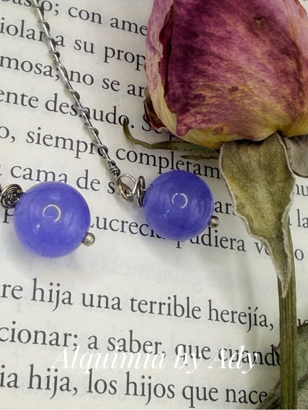 SHOULDER DUSTER Purple jade drops silver long dangle earrings - Picture 2 of 6
